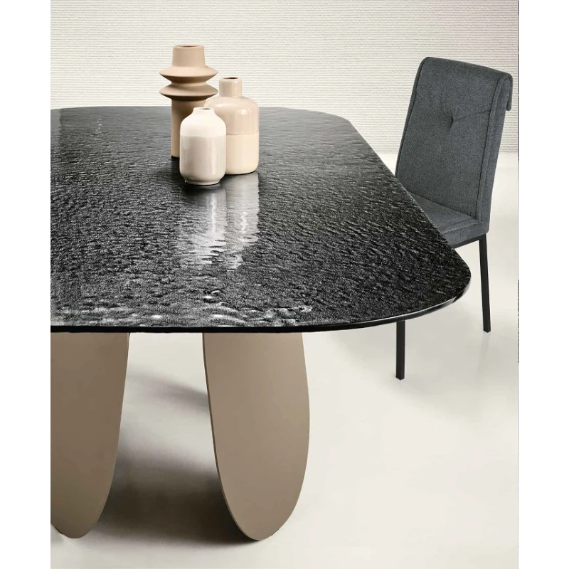 Capodarte - Maya Table - Beige Pearl / Smoked Hammered Glass Back-Silvered
