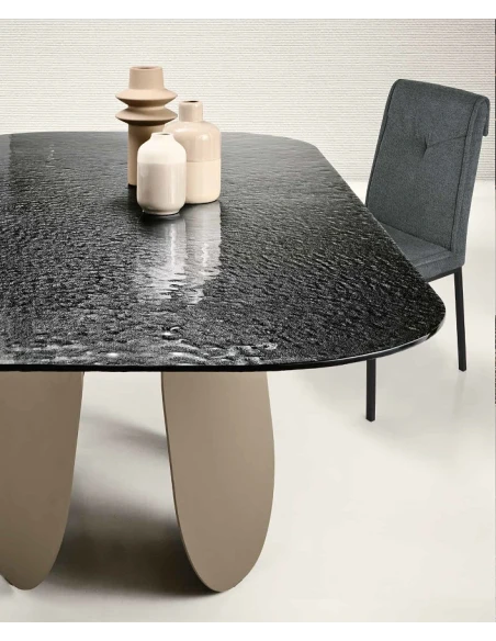 Capodarte - Maya Table - Beige Pearl / Smoked Hammered Glass Back-Silvered