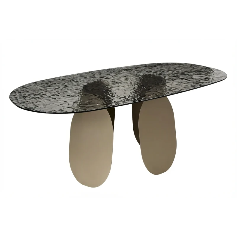 Capodarte - Maya Table - Beige Pearl / Smoked Hammered Glass Back-Silvered