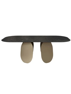 Capodarte - Maya Table - Beige Pearl / Smoked Hammered Glass Back-Silvered