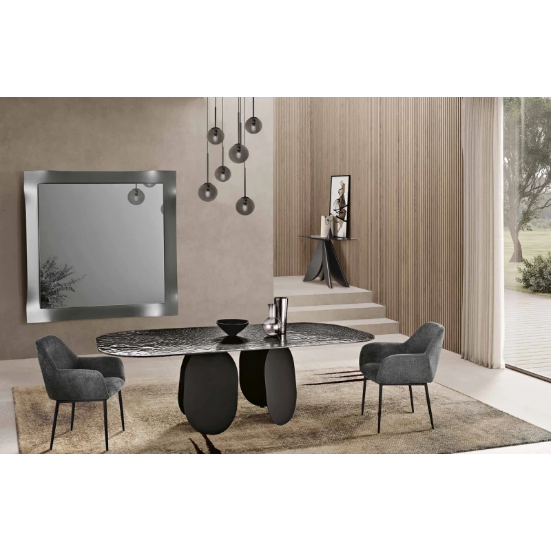 Capodarte - Maya Table - Black / Hammered Smoked Glass Back-Silvered