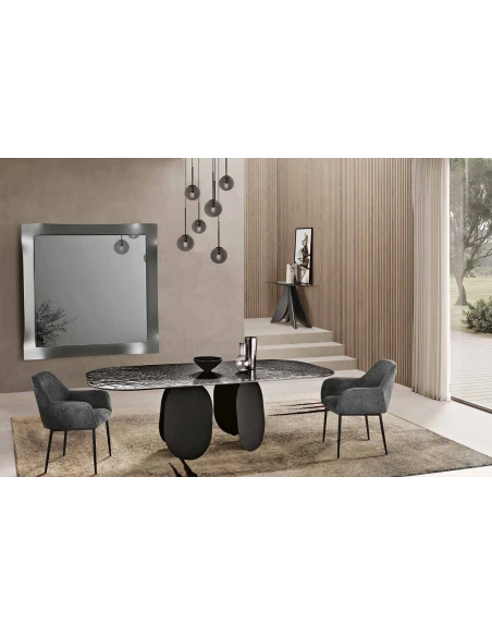Capodarte - Maya Table - Black / Hammered Smoked Glass Back-Silvered