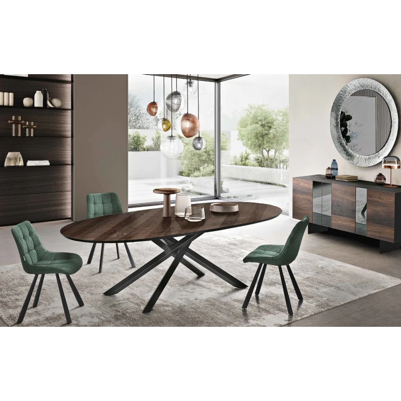 Capodarte - Ron Oval Table - Black / Thermal Oak