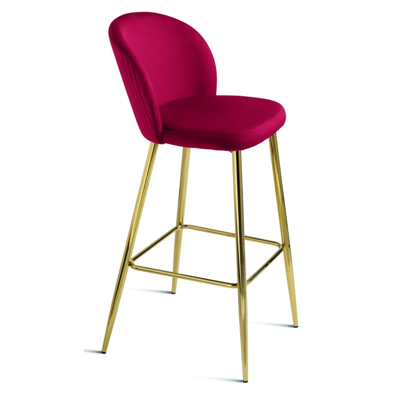 Capodarte - Megan Upholstered Stool - Gold / Red Velvet