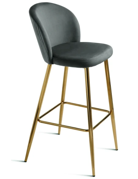 Capodarte - Megan Upholstered Stool - Gold / Grey Velvet