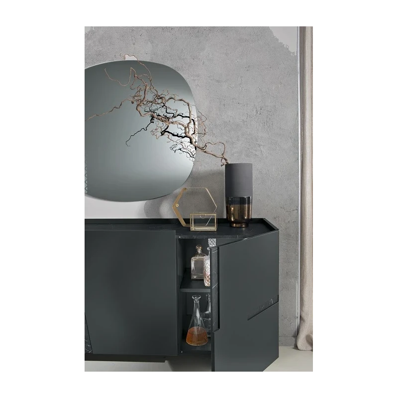 Capodarte - Girona Sideboard with Inserts - Anthracite / Black Marble