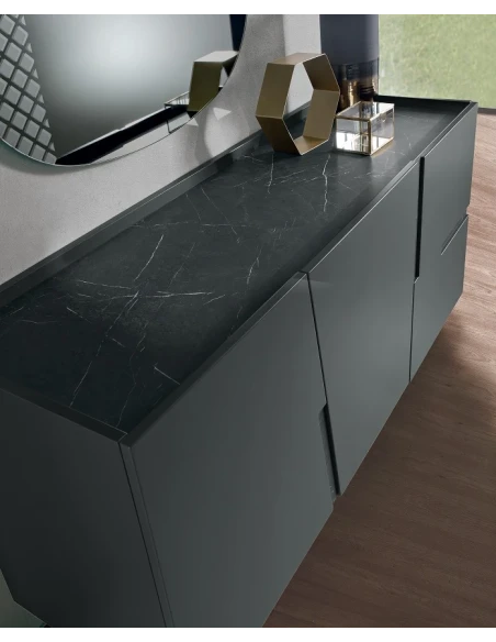 Capodarte - Girona Sideboard with Inserts - Anthracite / Black Marble