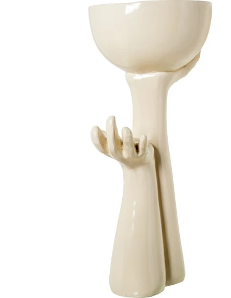 Camacho - Vaso Cachepot Mani - Fibra di Vetro Crema Lucido