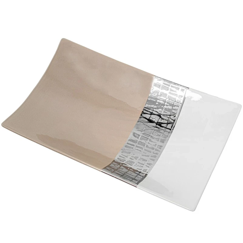 Camacho - Centrotavola Rettangolare - Ceramica Bianco / Beige / Argento