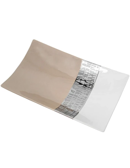 Camacho - Centrotavola Rettangolare - Ceramica Bianco / Beige / Argento