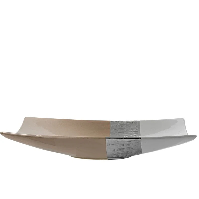 Camacho - Rectangular Centerpiece - White / Beige / Silver Ceramic