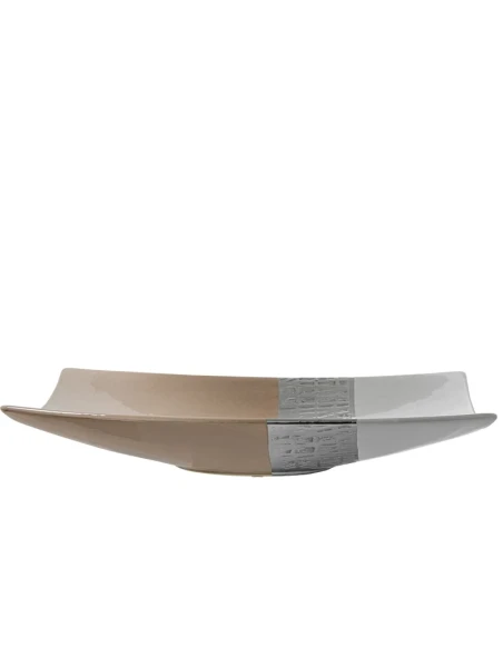 Camacho - Centrotavola Rettangolare - Ceramica Bianco / Beige / Argento