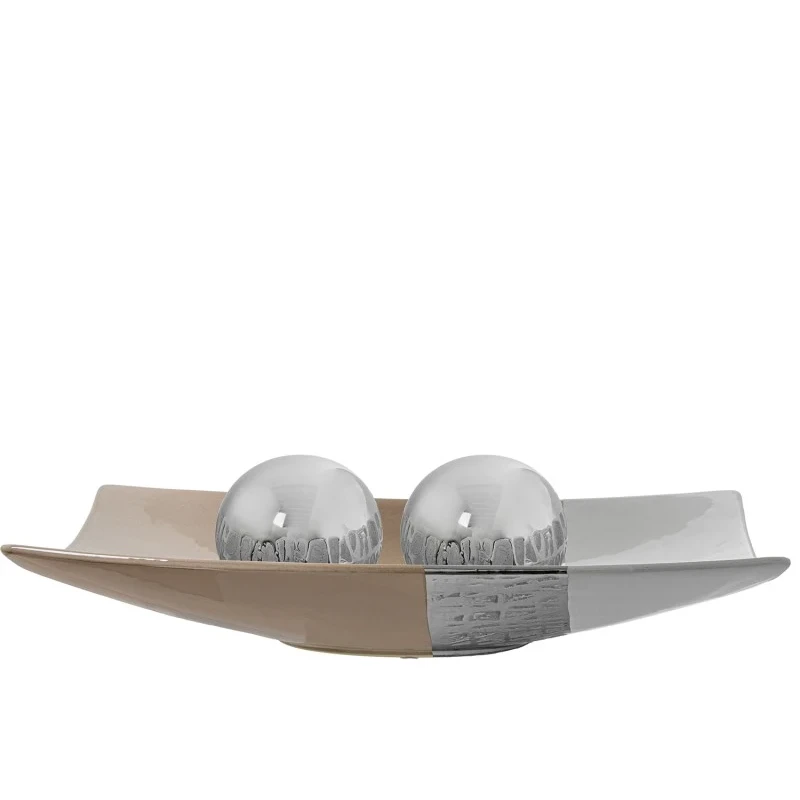 Camacho - Centrotavola Rettangolare - Ceramica Bianco / Beige / Argento