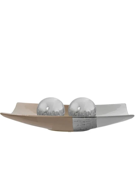 Camacho - Rectangular Centerpiece - White / Beige / Silver Ceramic