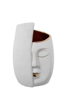 Camacho - Vaso in Ceramica Faccia - Bianco / Oro