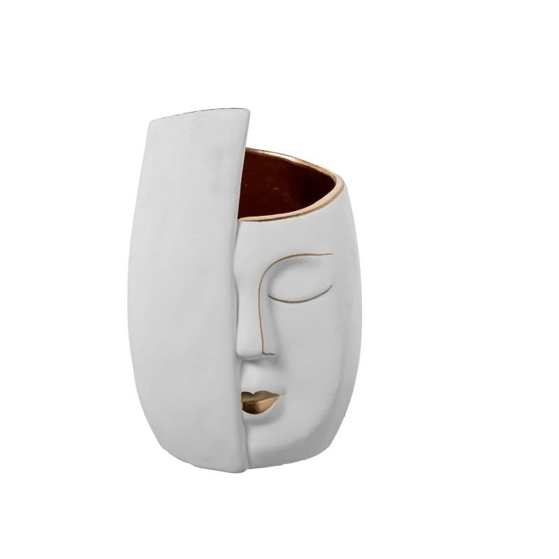 Camacho - Face Ceramic Vase - White / Gold