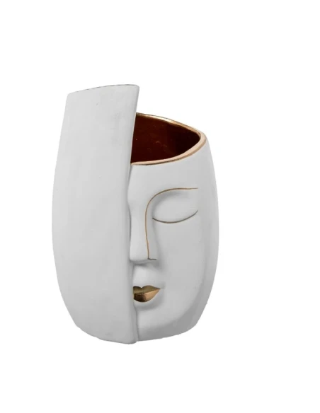 Camacho - Vaso in Ceramica Faccia - Bianco / Oro