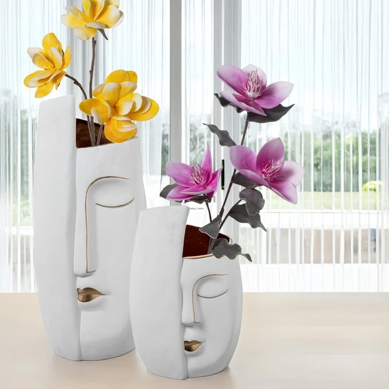 Camacho - Face Ceramic Vase - White / Gold