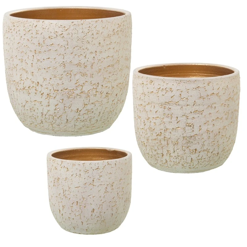 Camacho - Cracked Ceramic Planter - White / Gold