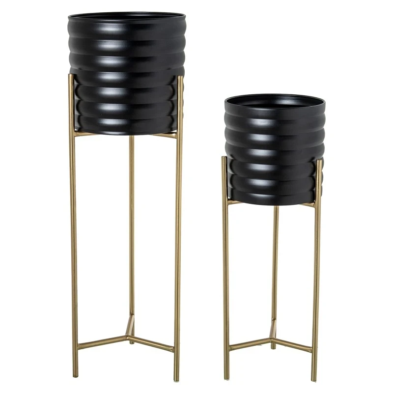 Camacho - Fioriera in Metallo con Gambe - Nero / Oro