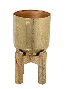 Camacho - Fioriera in Metallo Dorato con Gambe in Legno