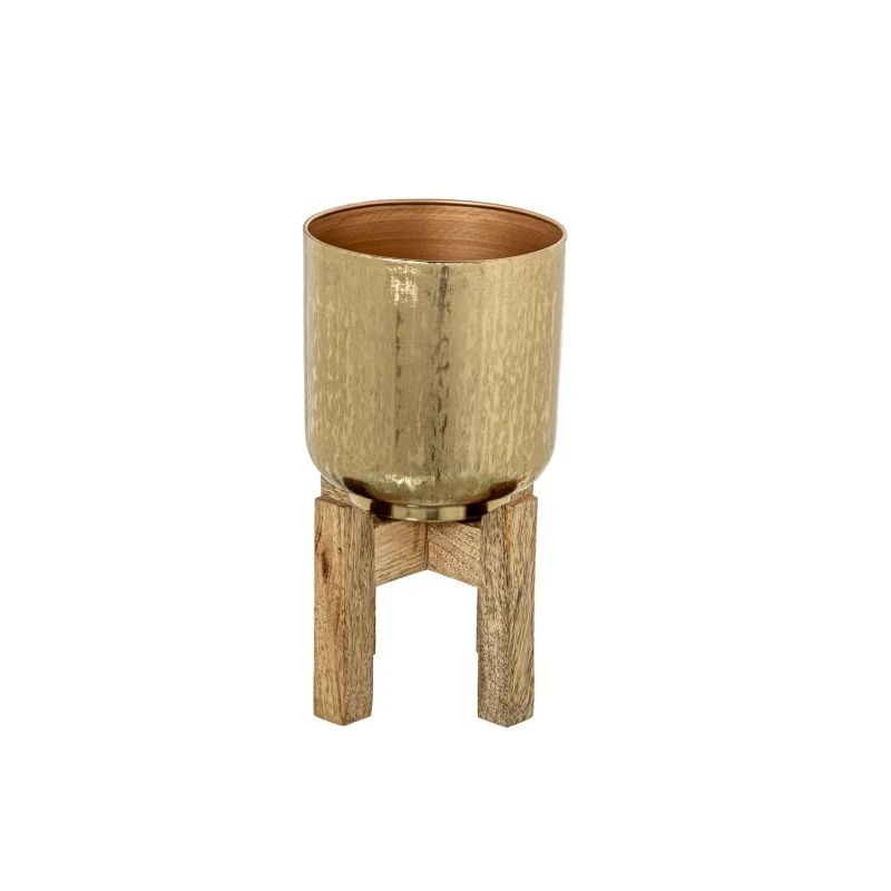 Camacho - Fioriera in Metallo Dorato con Gambe in Legno