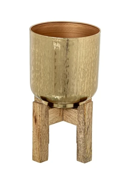 Camacho - Fioriera in Metallo Dorato con Gambe in Legno