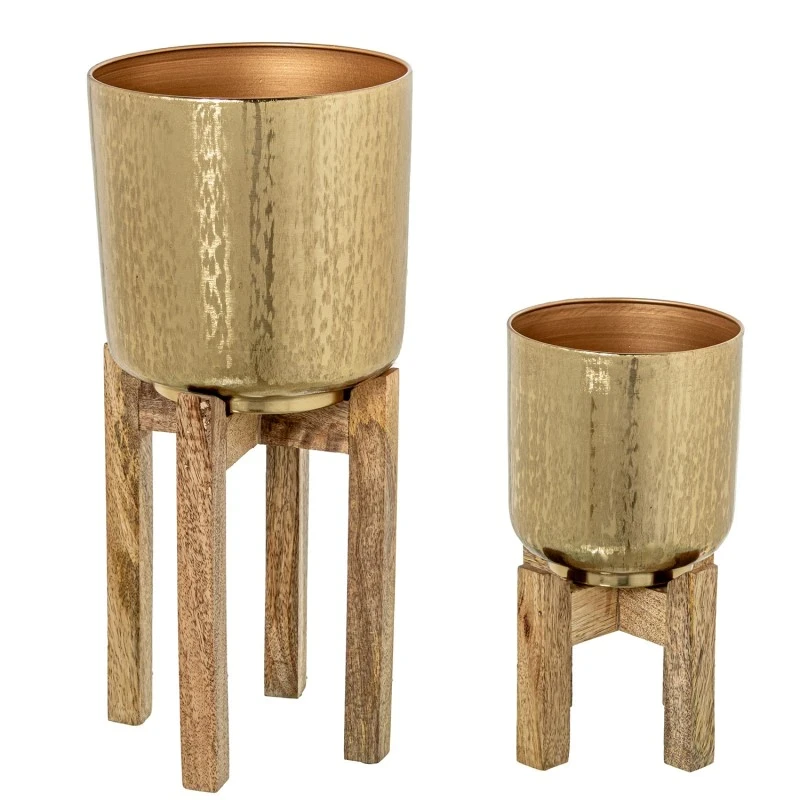 Camacho - Fioriera in Metallo Dorato con Gambe in Legno