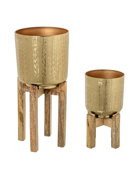 Camacho - Fioriera in Metallo Dorato con Gambe in Legno