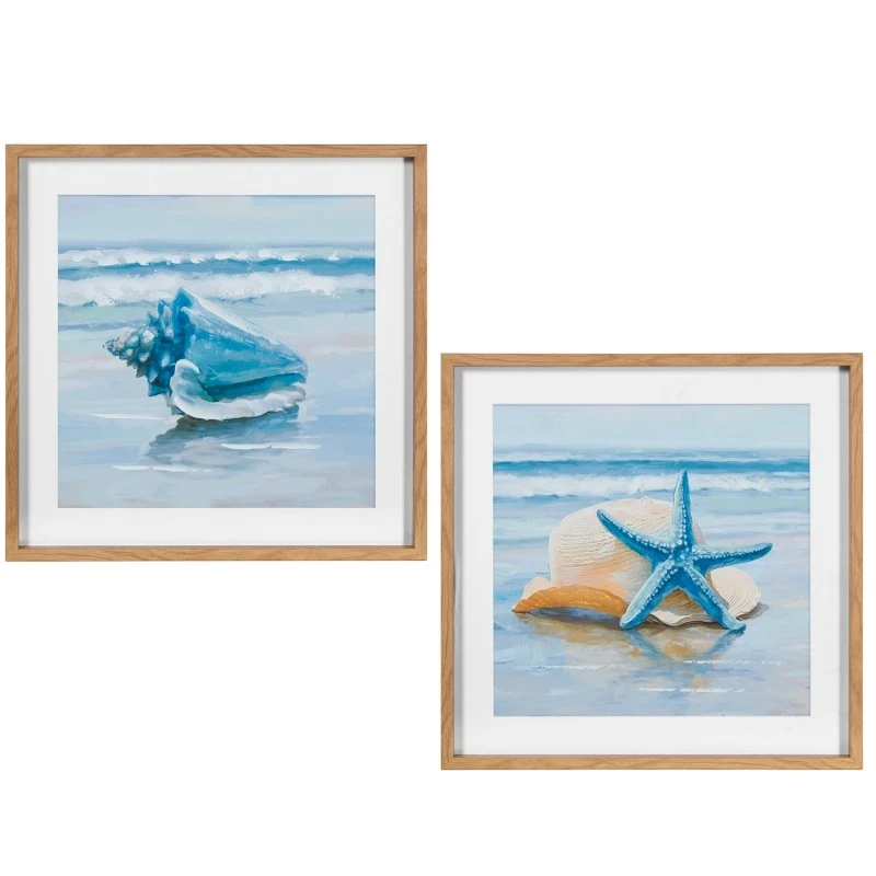 Camacho - Canvas Painting with Natural Wood Frame - Shell