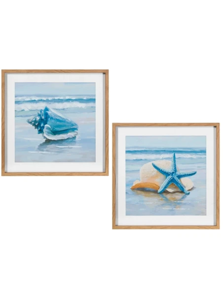 Camacho - Quadro su Tela con Cornice in Legno Naturale - Conchiglia