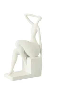 J-Line - Seated Woman Sculpture on Pedestal - Matte White Resin