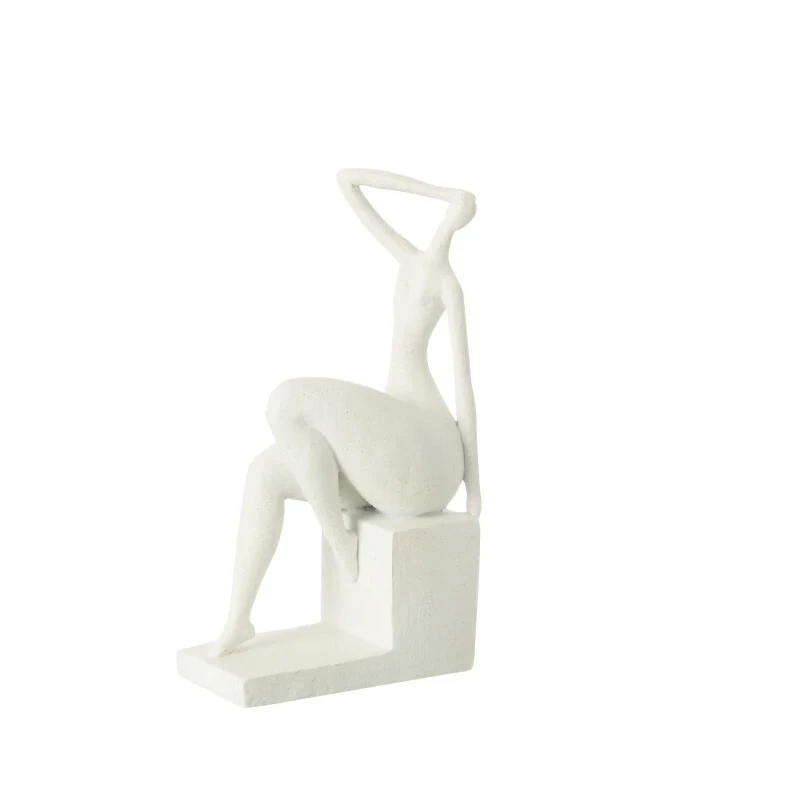 J-Line - Seated Woman Sculpture on Pedestal - Matte White Resin