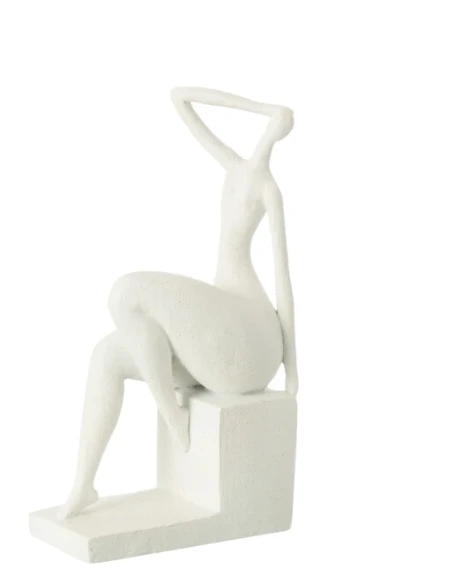 J-Line - Scultura Donna Seduta su Piedistallo - Resina Bianco Opaco