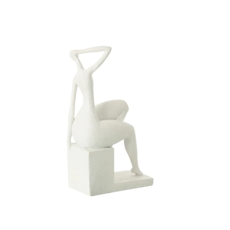 J-Line - Seated Woman Sculpture on Pedestal - Matte White Resin