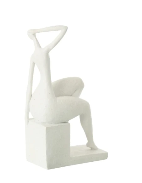 J-Line - Seated Woman Sculpture on Pedestal - Matte White Resin