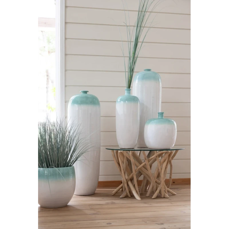 J-Line - Ceramic Floor Vase - Mint Green / White