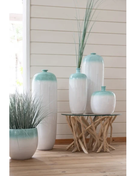 J-Line - Ceramic Floor Vase - Mint Green / White