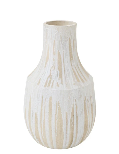 J-Line - Vaso da Terra in Ceramica - Bianco / Beige Chiaro