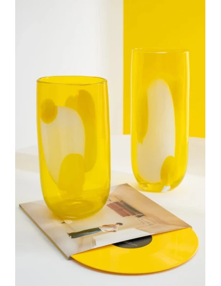 J-Line - Vaso Mona in Vetro - Trasparente / Giallo