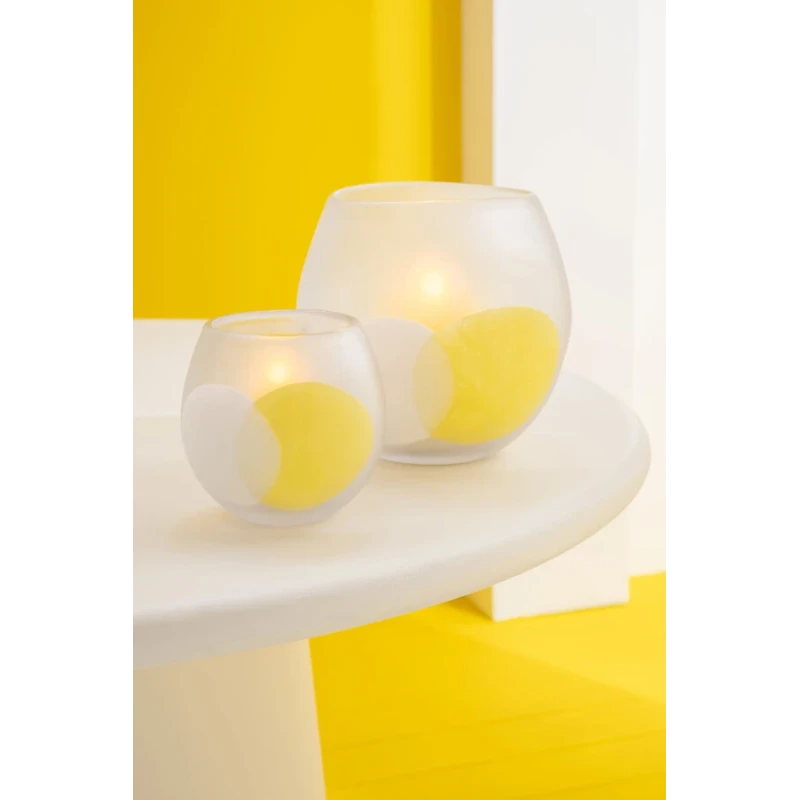 J-Line - Glass Ball Candle Holder - White / Yellow