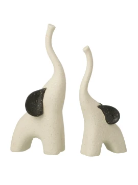 J-Line - Set di 2 Decorazioni Elefante Moderno in Gres -  Avorio / Nero