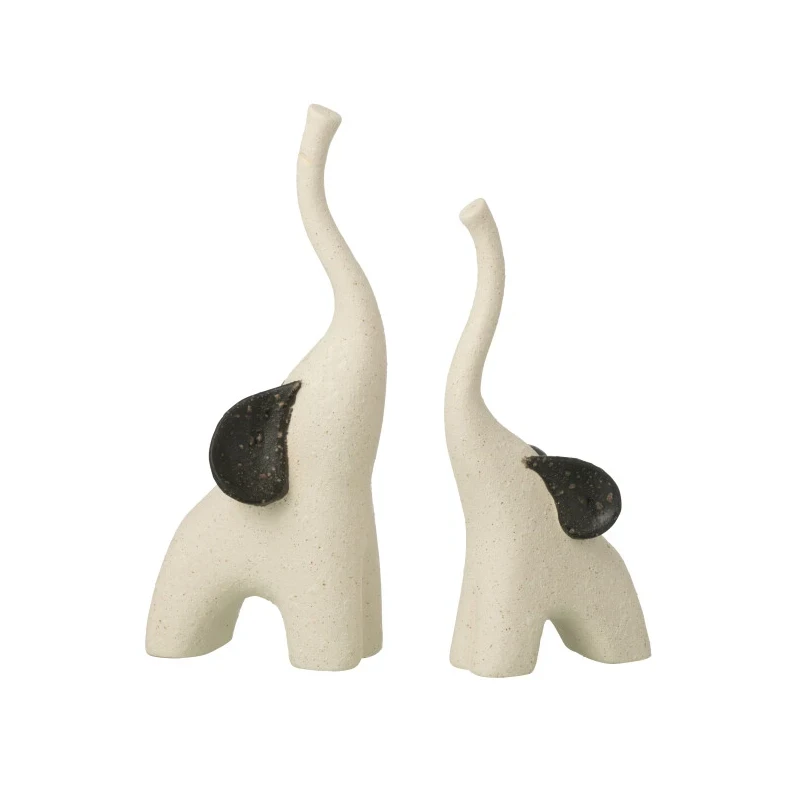 J-Line - Set di 2 Decorazioni Elefante Moderno in Gres -  Avorio / Nero