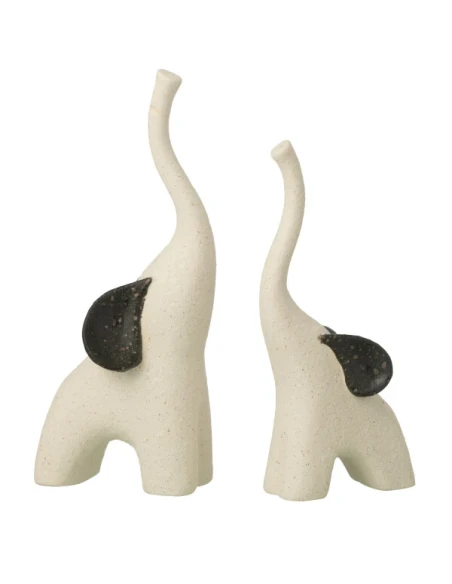 J-Line - Set di 2 Decorazioni Elefante Moderno in Gres -  Avorio / Nero