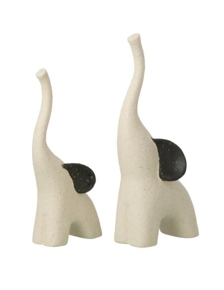 J-Line - Set di 2 Decorazioni Elefante Moderno in Gres -  Avorio / Nero