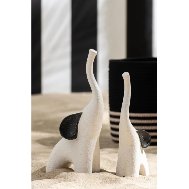 J-Line - Set di 2 Decorazioni Elefante Moderno in Gres -  Avorio / Nero
