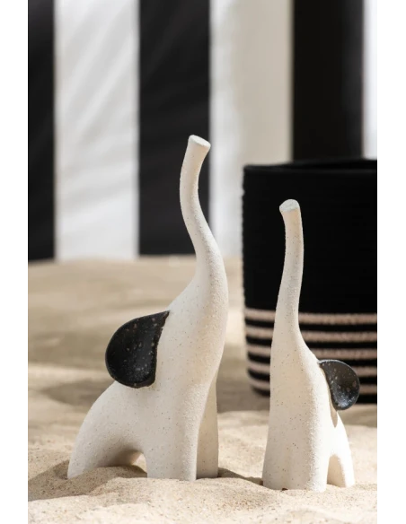 J-Line - Set of 2 Modern Stoneware Elephant Decorations - Ivory / Black