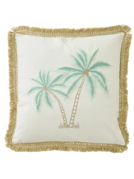J-Line - Cuscino Palma in Cotone - Bianco / Turchese