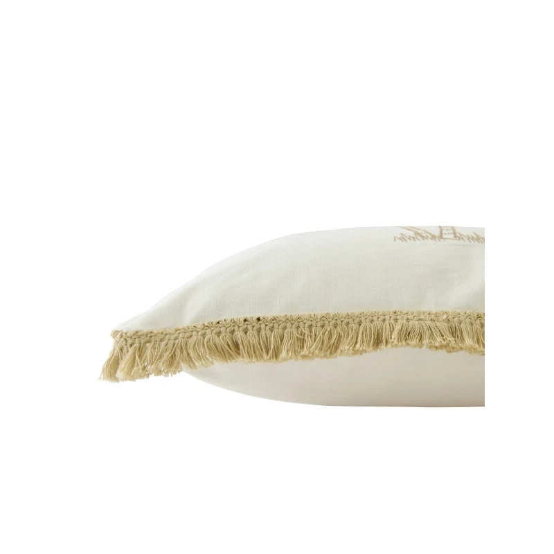 J-Line - Cotton Palm Cushion - White / Turquoise