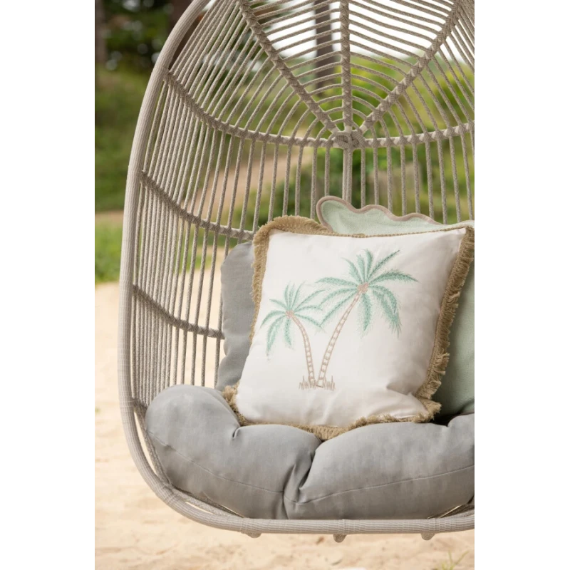 J-Line - Cuscino Palma in Cotone - Bianco / Turchese